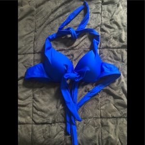 Underwire Blue Halter Tie Bikini Top